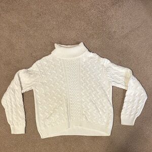 Elegant Cowl Neck Cable Knit Sweater - Cream